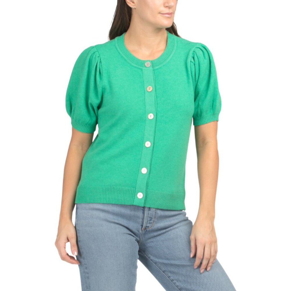 MARLED Mint Puff Sleeve Button Front Cardigan - image 1